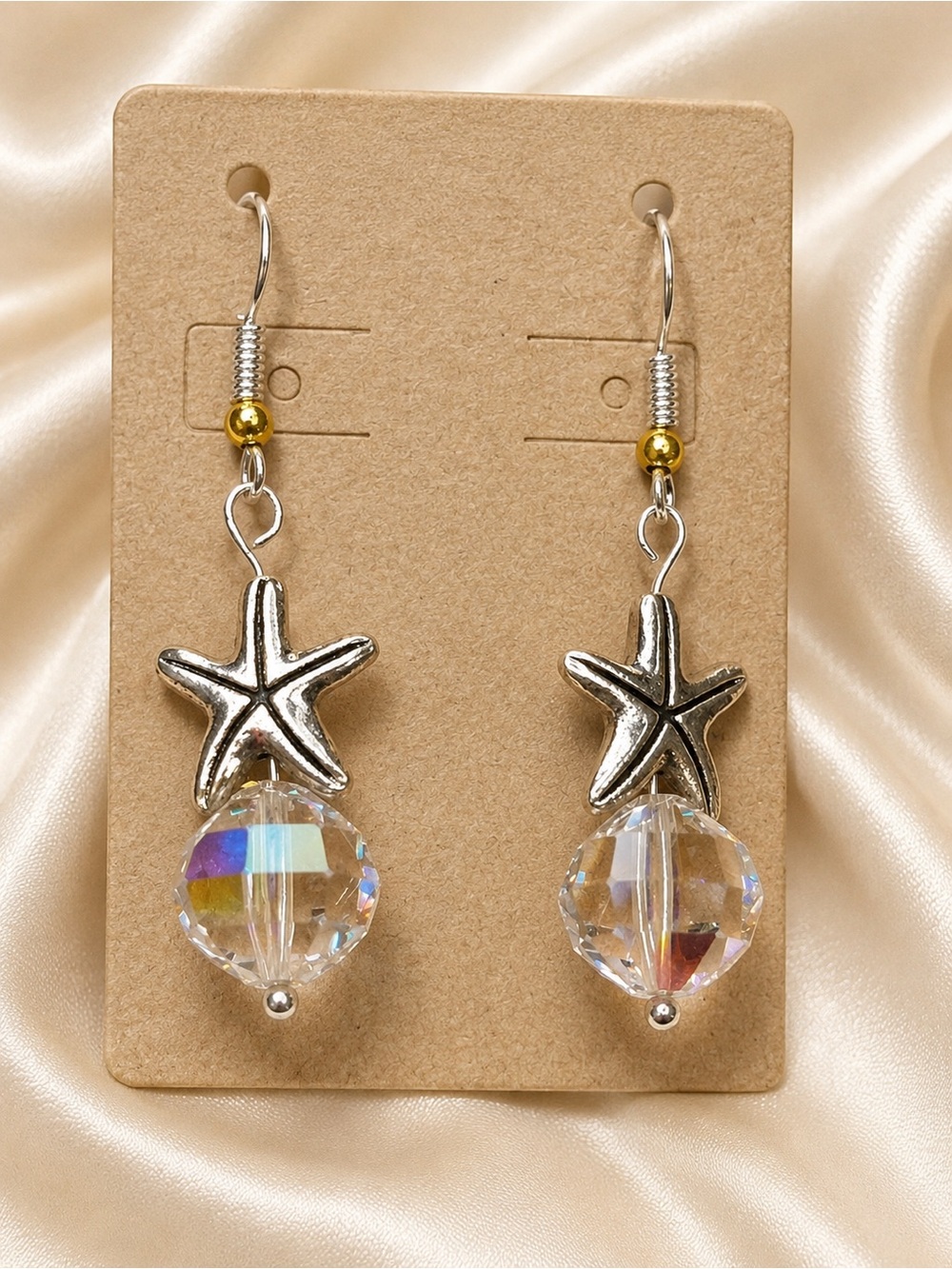 Handmade Swarovski Crystal Starfish Dangle Earrings | Beach Coastal Jewelry